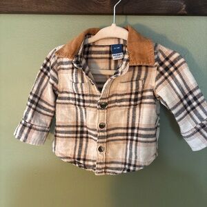 0-3 Mos Tan and Cream Plaid Button Down Shirt